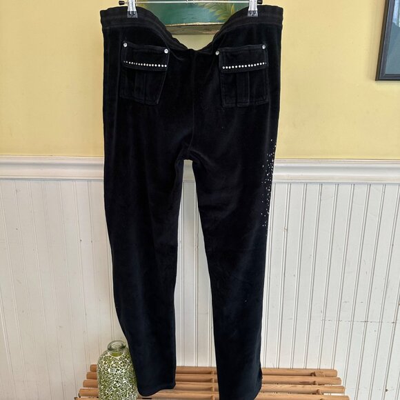 BCBG P XL Black Velour Pants With Rhinestone Embellishments & Drawstring W - Picture 6 of 10
